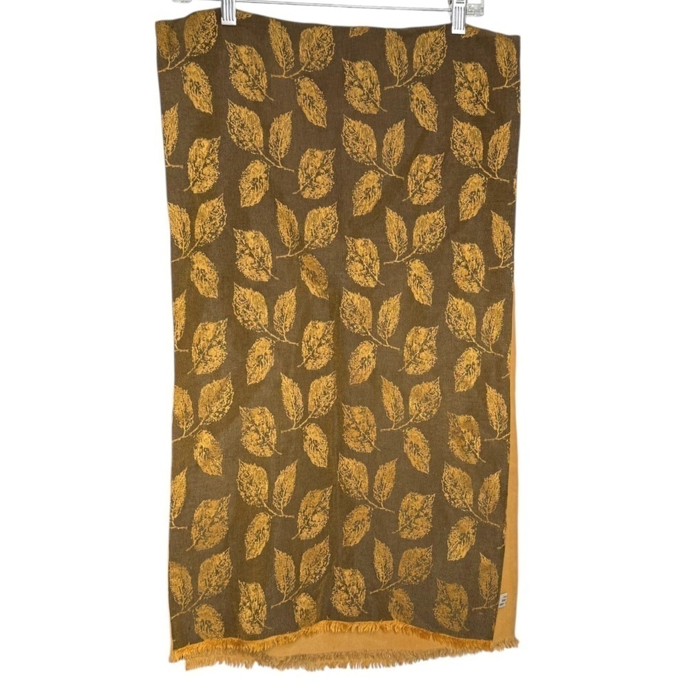 Bloomingdale’s Made In Italy Silk and Wool Scarf With Leaf Motif Golden Yellow
